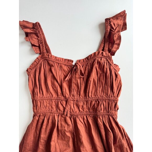GAP Flutter Sleeve Cinch Waist Copper Beach Brown Cotton Mini Dress, Size S - Picture 8 of 13